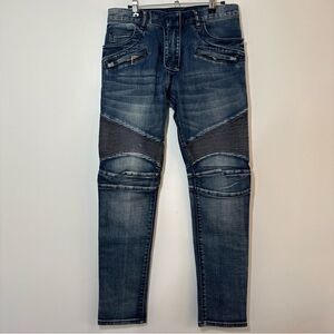 Balmain Paris Men’s Motorcycle Biker Denim Jeans Blue Size 30 X 31 Authentic